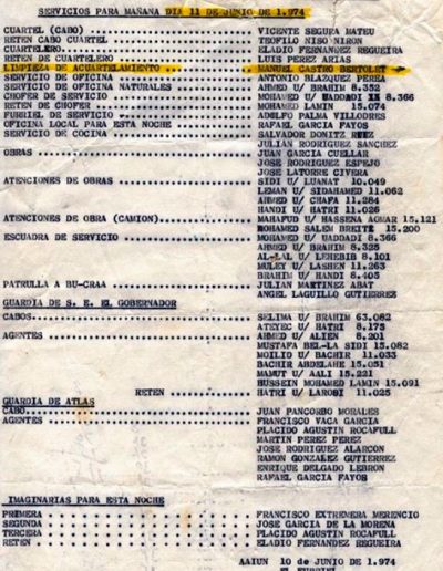 04-06.- Policía Territorial. 2ª Compañía. Servicios del día. Documento: Manuel Castro Bertholet. El Aaiún, 1974-1975